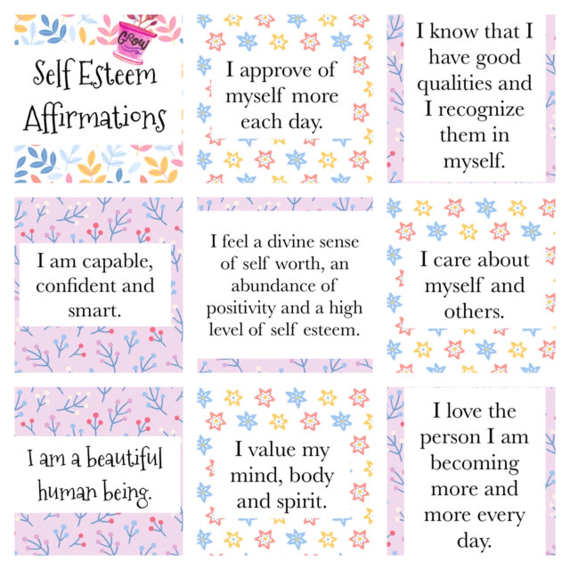 Self Esteem Affirmations Set of 27 cards | Etsy
