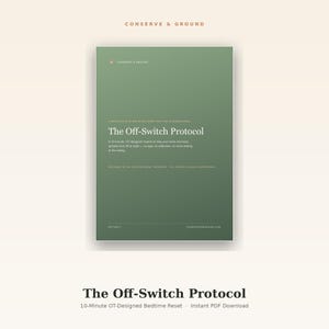 Könnte beinhalten: Ein digitales Dokument mit dem Titel The Off-Switch Protocol auf einem grünen Verlaufs-Hintergrund. Der Text lautet: A nervous system wind-down for the overwhelmed, a 10-minute, OT designed routine to help your brain and body shut off at night.