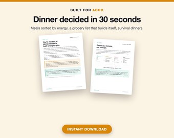 Planificador de comidas para TDAH imprimible, plantilla semanal, lista de la compra (descarga digital)