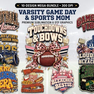 Spieltag Football PNG Paket, Sport Mama PNG, Leopard Coquette Schleife Clipart, DTF Sublimation Design