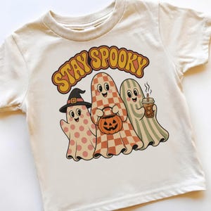 Retro Spooky Spookjes Trio PNG, Geblokt Stippen Halloween Sublimatie DTF Ontwerp, Schattig Herfst Spook Shirt Clipart Download