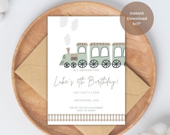 Train Birthday Invitation Editable, All Aboard Boys Evite, Train Birthday Printable Invite, Train Birthday Party, Canva Instant Download