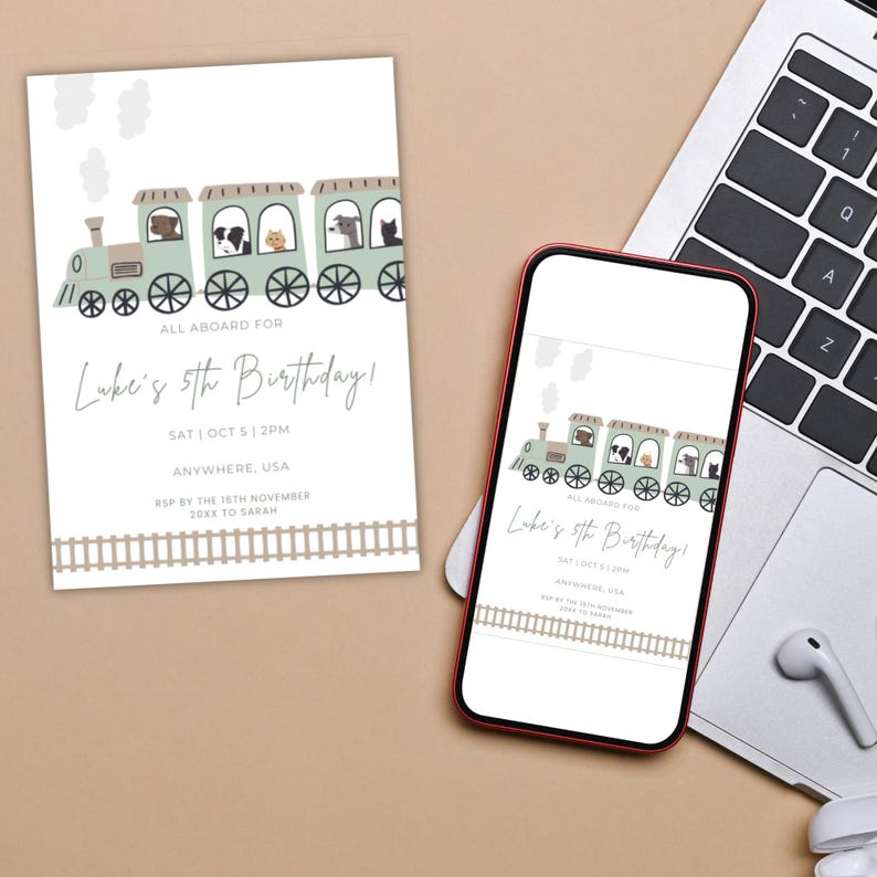 Animal Birthday Train Party Invite, Party Invite, Two Two Party