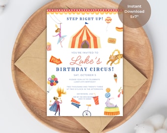 Circus Birthday Invite, Carnival Birthday Party Invite, Vintage Carnival Invite, Editable Birthday Invite, Circus Party, Canva Template