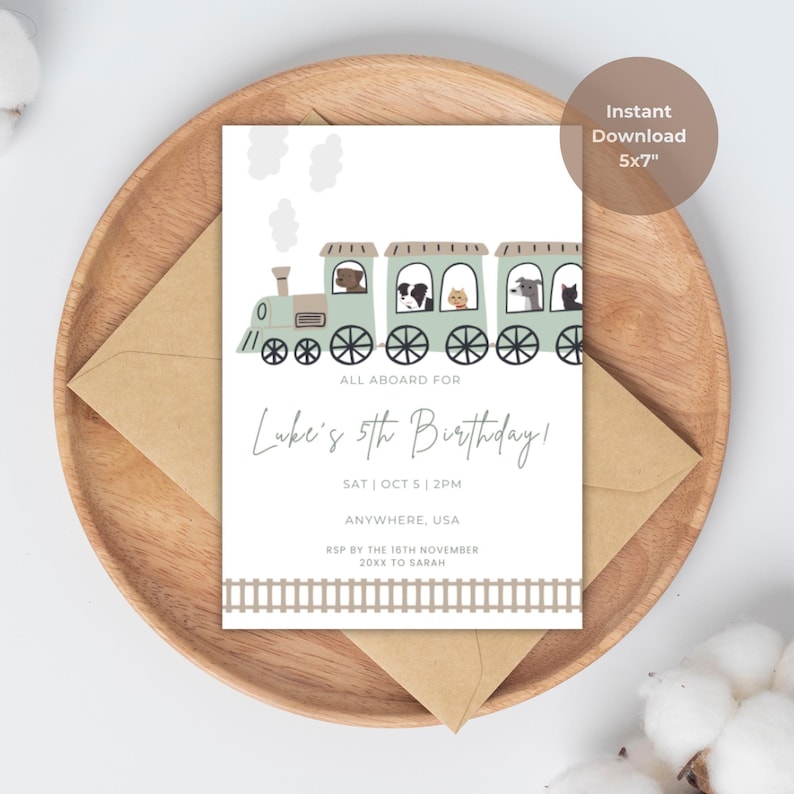 Animal Birthday Train Party Invite, Party Invite, Two Two Party