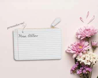 Handwritten Name Notebook Lined Mini Zipper Bag | Teacher Gift Mini Clutch