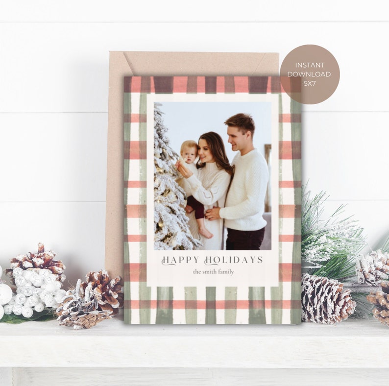 Christmas Photo Card, Holiday Photo Card, Watercolor Christmas, Family Photo Card, Printable Card, Family Holiday Card, Grandmillennial, Photo Card Template, Christmas Printable, Card With Picture, Personalized Card, Merry Christmas Card