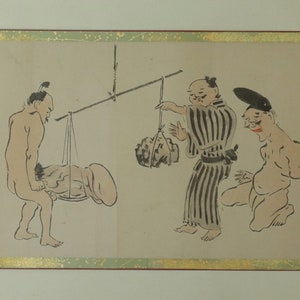 Antique Scroll Painting,Tobae Makimono Scroll,Shunga,Shun-ga,Tobae Art,Edo Comic Art,Old Manga,Japanese Art Caricature Painting,R58294