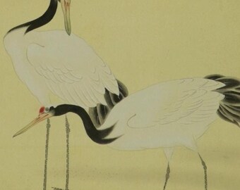 ヴィンテージ 掛け軸 絵画、鶴の絵画、鶴の巻物、掛け物、鳥の絵画