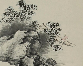 ヴィンテージ壁掛け装飾、ウォールアート、水墨風景画、風景画、掛軸、掛軸絵画、日本の掛け軸絵画、R65133