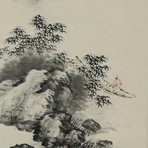 Vintage Wall Hanging Decor,Wall Art,Inkwash Landscape,Landscape,Kakemono Scroll,Kakejiku Painting,Japanese Hanging Scroll Painting,R65133
