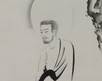 Zen Scroll Painting,Hanging Scroll Painting,Ink Painting,Shakamuni coming forth from the mountains,Kakemono Painting,Japanese Zen Art,R57201