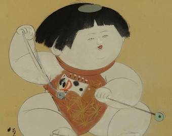 Vintage Wall Hanging Decor,Doll,Ningyo,Japanese Doll Collection,Japanese Doll Art,Beautiful doll Painting,Kakemono Scroll Painting,R6731