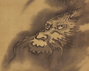 日本のアンティーク掛け軸 水墨画 龍のアート 壁飾り 江戸時代美術