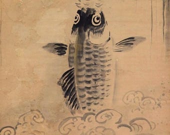 雅泉作 鯉 掛け軸 雅堂作「跳ねる鯉」吉祥文様掛軸（紙箱入り）53.5×187.0cm - Etsy 日本