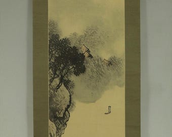 Vintage Japanese Hanging Scroll Landscape Painting Mountain Art Asian Style Home Decor Kakejiku R610283
