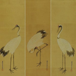 SET Antique Wall Hanging Decor,Crane Painting,Crane,Crane Art,Japanese Crane Wall Hanging Painting,Crane Japanese Art,Kakemono Scroll,R69102