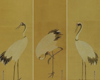 ヴィンテージ 掛け軸 絵画、鶴の絵画、鶴の巻物、掛け物、鳥の絵画
