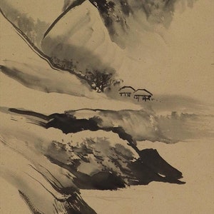 Antique Vintage Japanese Wall Decor,Wall Art Painting,Japanese Hanging Scroll,Landscape Painting,Sansui Landscape,Kakemono Scroll,R67861