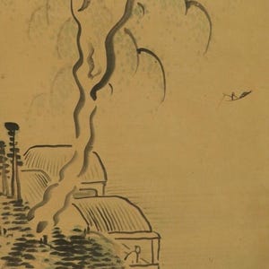 Antique Japanese Wall Hanging Decor,Landscape Painting,Sansui Ink Landscape Scroll,Japanese Scroll,Kakemono,Kakejiku Painting Scroll,R73211
