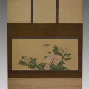 Large Vintage Japanese Wall Decor,Wall Art,Vintage Art,Japanese Scroll,Bird and Flower Wall Decor,Vintage Wall Decor,Kakemono Scroll,R71312