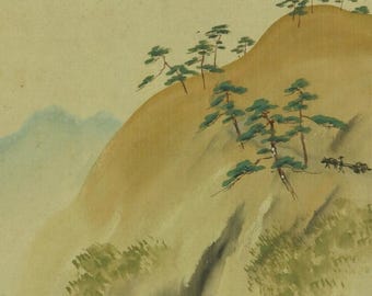 Vintage Japanese Landscape Painting Scroll – Seiho Pine Tree Art R71241