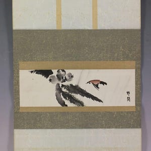 Vintage Japanese Wall Hanging Decor,Japanese Painting,Vintage Interior Decor,Wall Decor,Kakejiu Scroll,Bird and Flower,Hanging Scroll,R67232