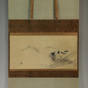 Antieke Japanse inktlandschap hangende rolschildering, Kano School, Aziatische kunst Edo-tijdperk