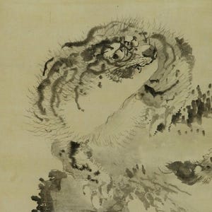 Antique Japanese Wall Hanging Decor,Wall Art,Japanes Ink Painting Tiger,Tiger Art,Antique Art Tiger,Tiger Hanging Scroll,Kakejiku Art,R77181