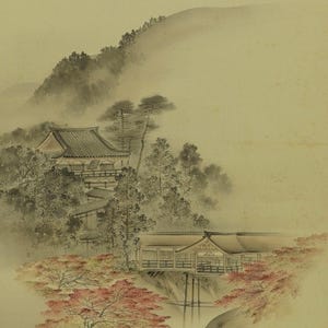 Vintage Wall Hanging Decor,Wall Art,Inkwash Landscape,Landscape,Kakemono Scroll,Kakejiku Painting,Japanese Hanging Scroll Painting,R76131