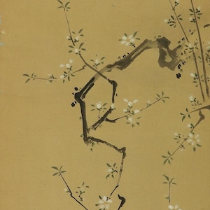 Antique Japanese Wall Hanging Decor,Wall Art Painting,Japanese Art Plum ,Japanese Scroll Painting,Ume Plum Blossoms,Kakejiku Scroll,R7771