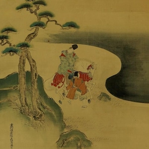 Antique Wall Hanging Decor,Wall Art,Japanese Scroll Painting,Yamatoe Painting,Japanese Yamato-e,Japanese Antiques,Kakemono Scroll,R72042