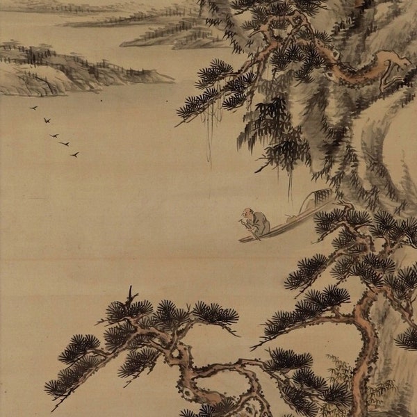 Antique Hanging Scroll,Ink Wash Landscape,Beautiful Landscape Painting,Kakemono Scroll,Kakejiku,Japanese Art,Hanging scroll Painting,R503024