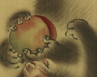 江戸時代 日本画 掛け軸 R7784 母子猿図 アンティーク - Etsy 日本