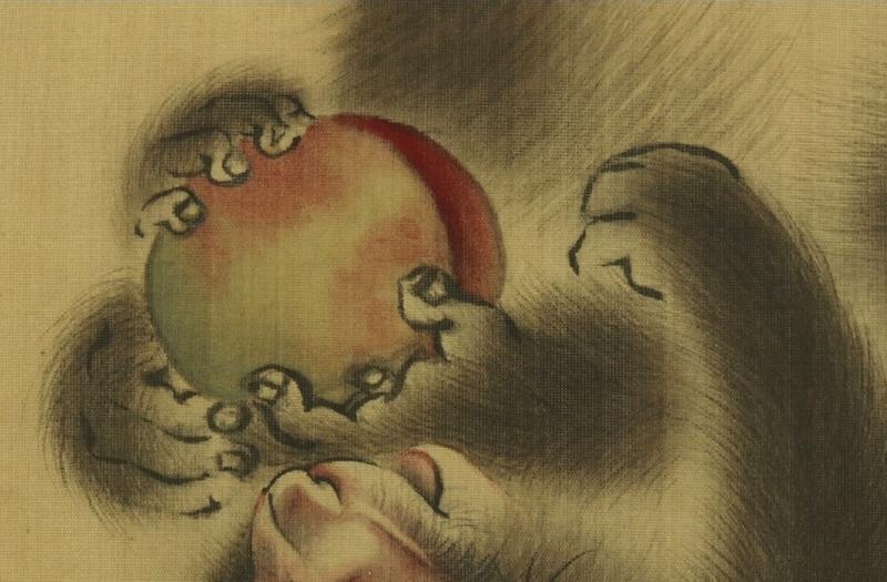momorin 絵画7点 Antique Japanese Monkey Scroll Painting: Mother and Child, Edo