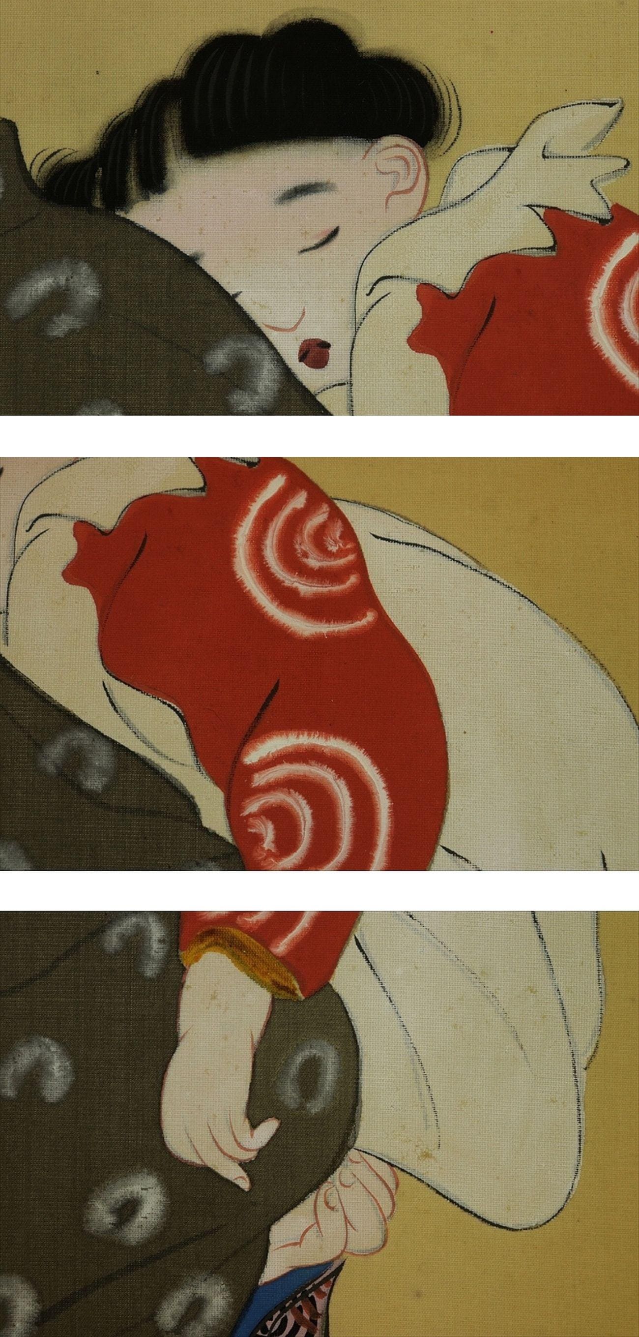 Vintage Japanese Hanging Scroll Painting Bijinga Japanese Fine Art