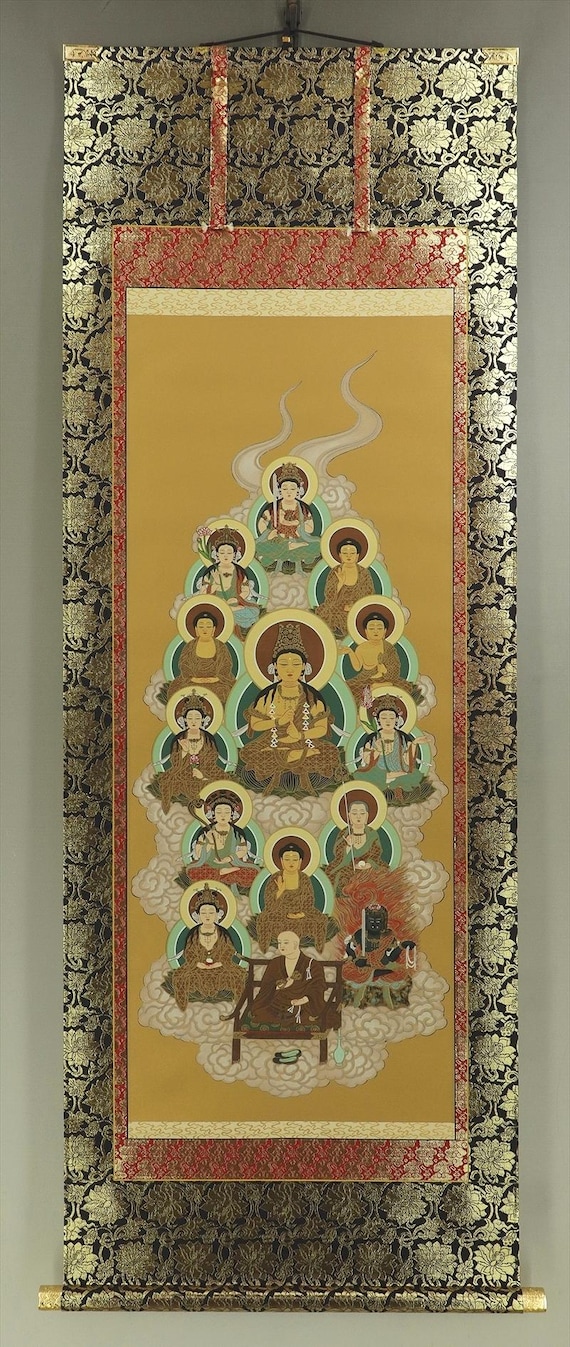 Vintage Japanese Buddhist Painting,thirteen Buddhas,gold Pigment