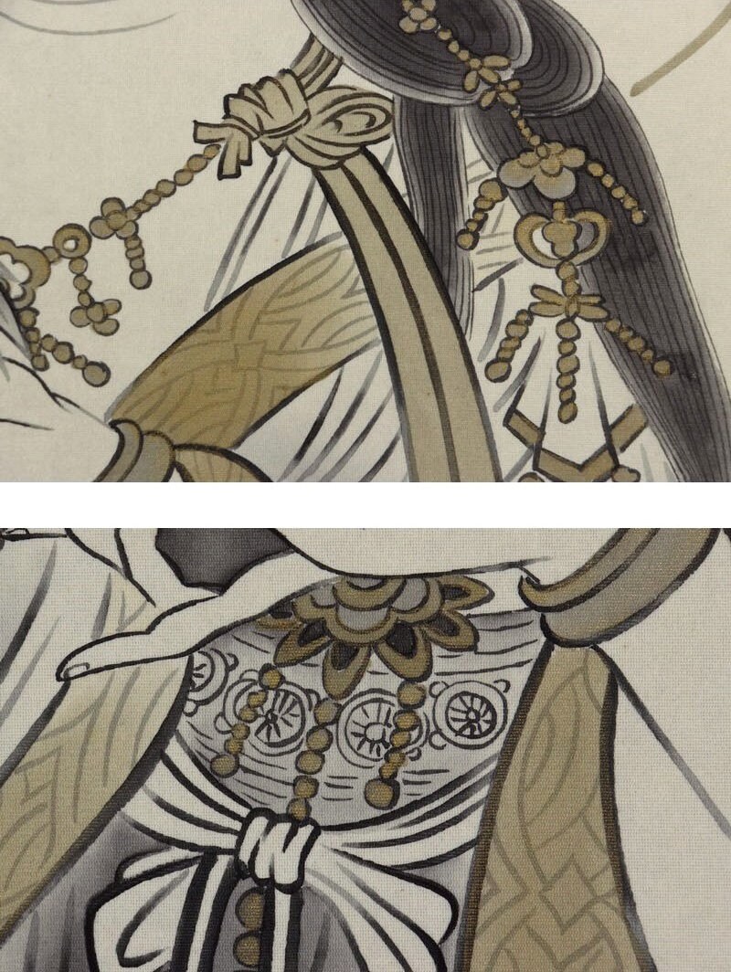 ヴィンテージ 日本製 掛軸 観音画 - シルクに描かれた観音菩薩の仏教