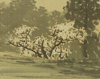アンティーク 掛軸 桜と水墨画 春の風景画 墨絵 風景画 明治期 日本