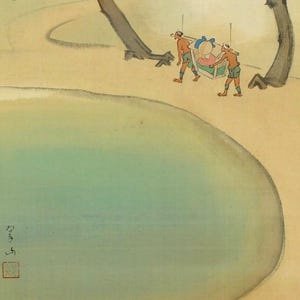 Vintage Japanese Wall Hanging Decor,Wall Decor,Landscape,Japanese Scroll Painting,Hanging Scroll Painting,Great Mountain Painting,R73241