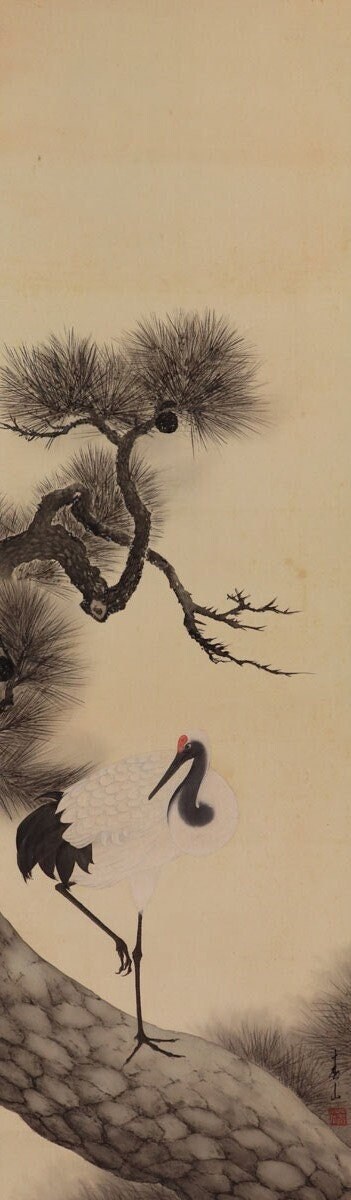 ヴィンテージ 掛け軸 絵画、鶴の絵画、鶴の巻物、掛け物、鳥の絵画