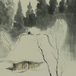 Vintage Japanese Hanging Scroll Painting,kakejiku Scroll,Wall Hanging Decor,Country House,Landscape Painting,kakemono Scroll Painting,R74151