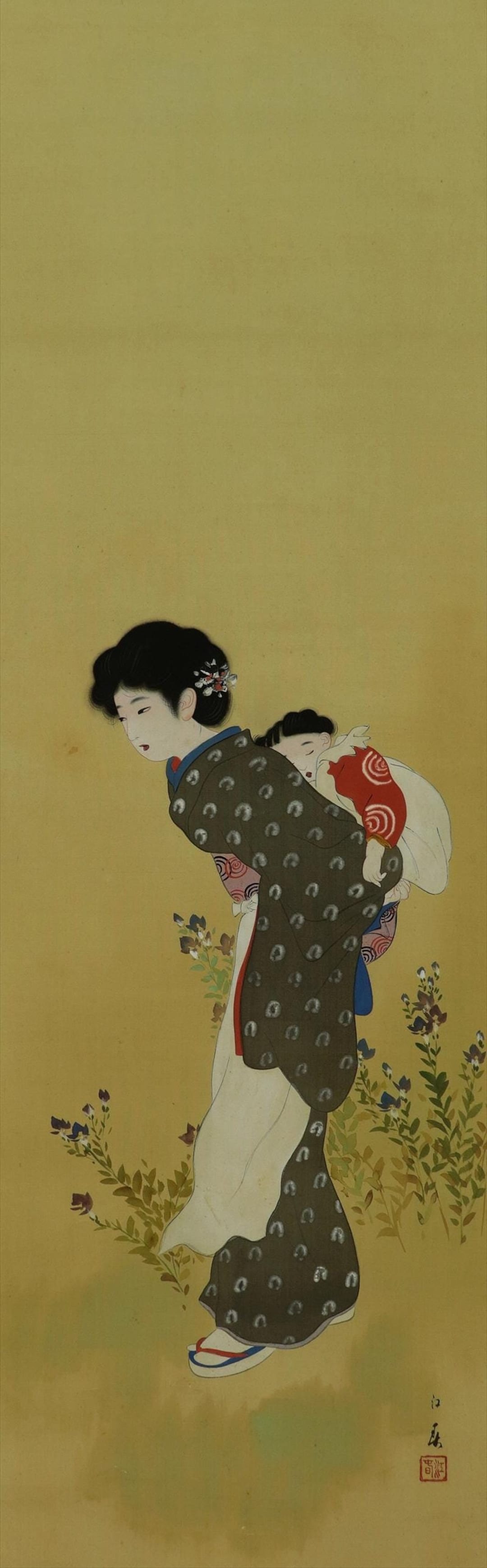 Vintage Japanese Hanging Scroll Painting Bijinga Japanese Fine Art