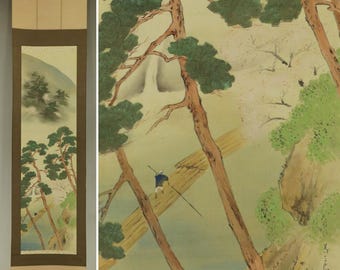 Vintage Wall Hanging Decor,Wall Painting,Wall Decor,Landscape Painting,Cherry Blossom Painting Art,Hanging Scroll,Kakemono,Kakejiku,R7471