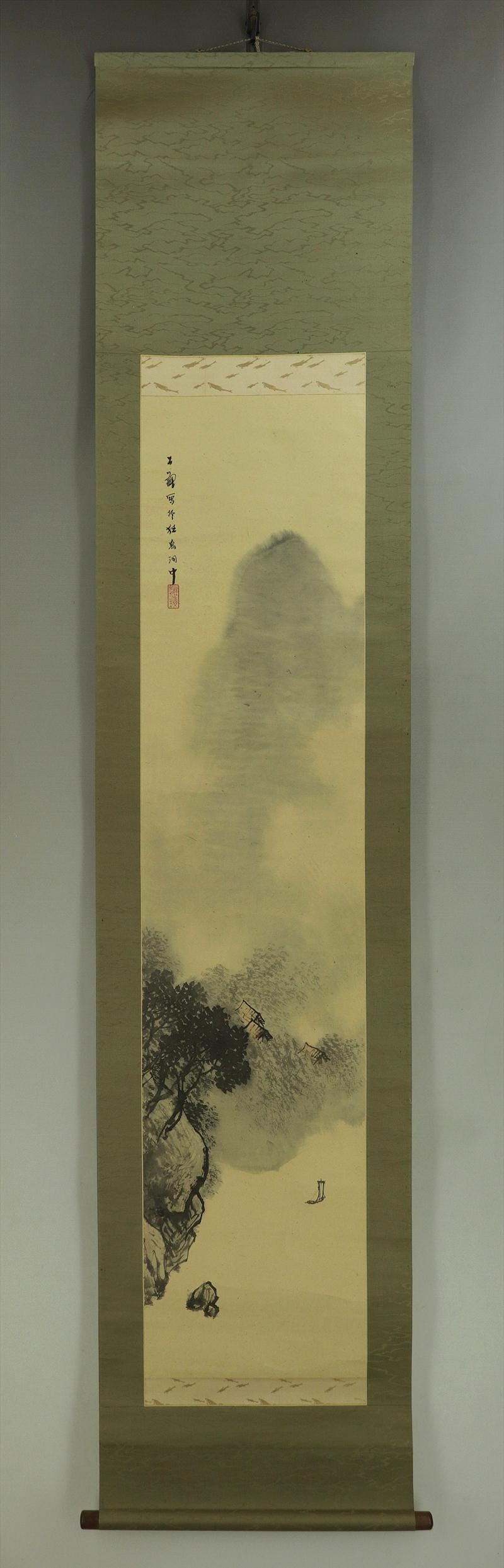 Vintage Japanese Hanging Scroll Landscape Painting Mountain Art
