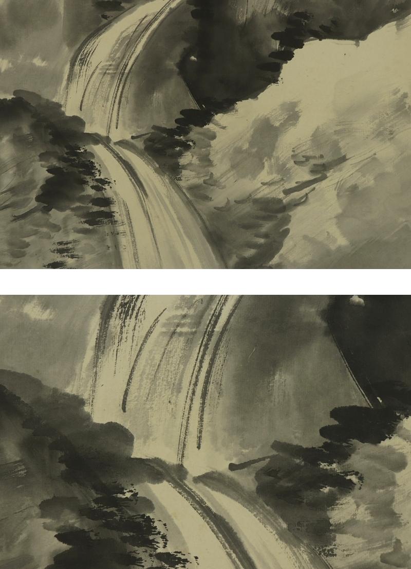 アンティークの日本の掛け軸、風景画、滝、山の絵、日本の掛け軸、水墨