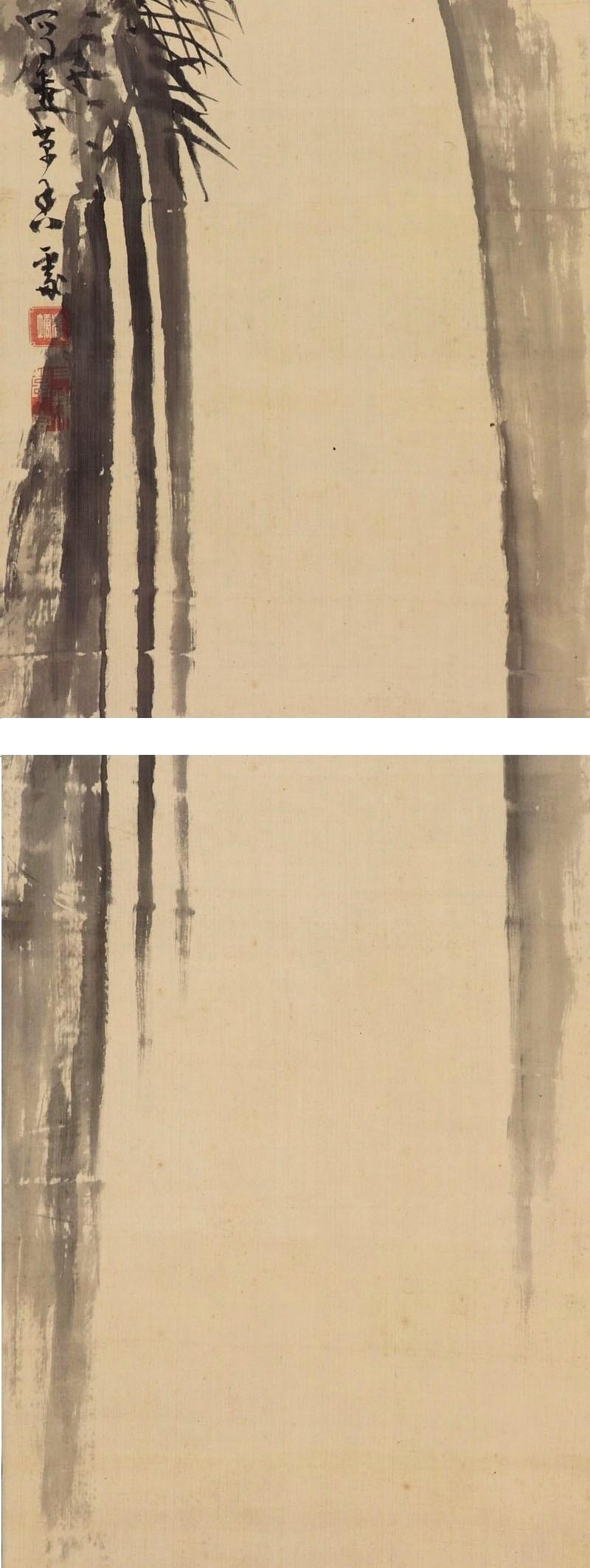 Vintage Japanese Wall Art Mountain Waterfall Triptych Scroll