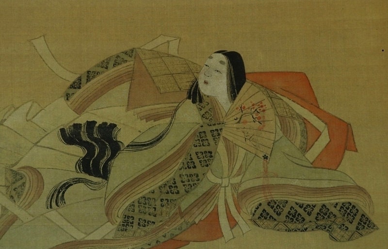 美人画掛軸（作者不詳)　Hanging Scroll Bijinga Antique Hanging Scroll Painting,bijinga,beautiful Woman in Kimono