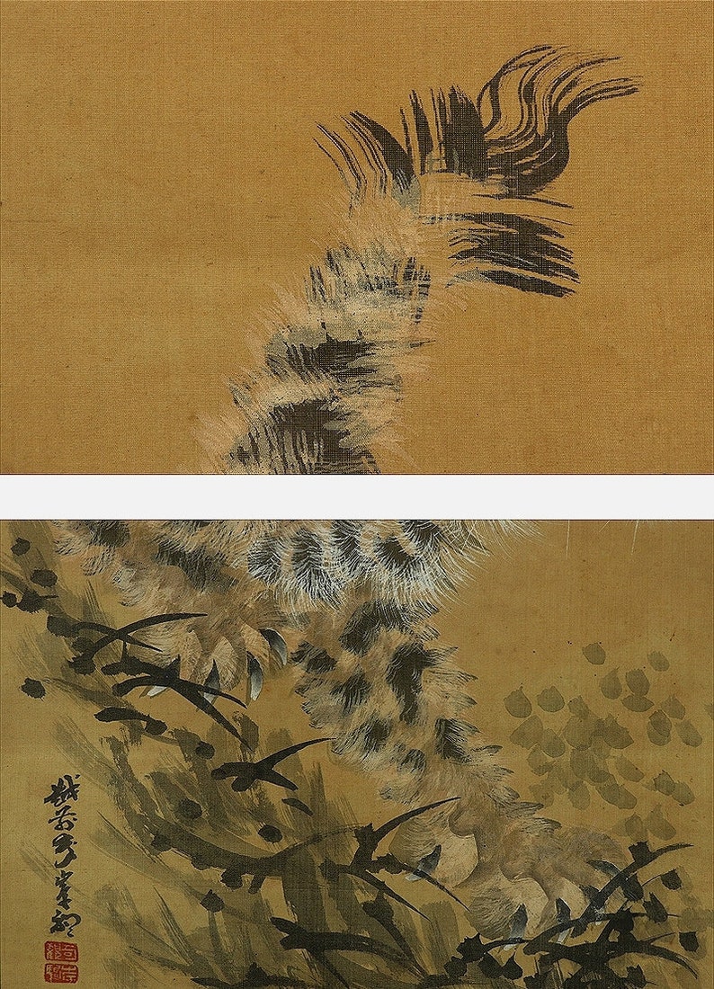 Antique Wall Decor Hanging Scroll Tiger Paintingneko Tora Etsy