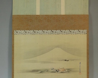 Antique Wall Hanging Art,Hanging Scroll,Wall Painting,Mt Fuji,Japanese Kakejiku Art Scroll Painting,Antique Interior Decor Painting,R610213